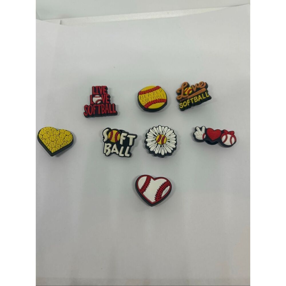 Set of 8 Softball Shoe Charms / Bag Charms – Sports Theme Accessories
